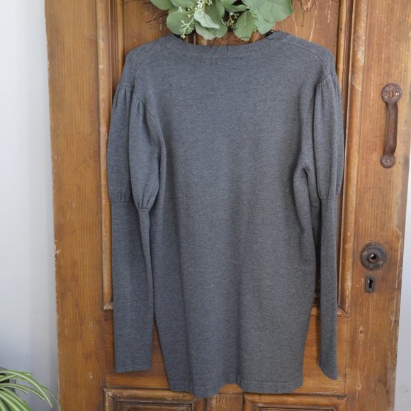 525 America Gray Long Puff Sleeve V-Neck Sweater Womens Size Large - Picture 9 of 14